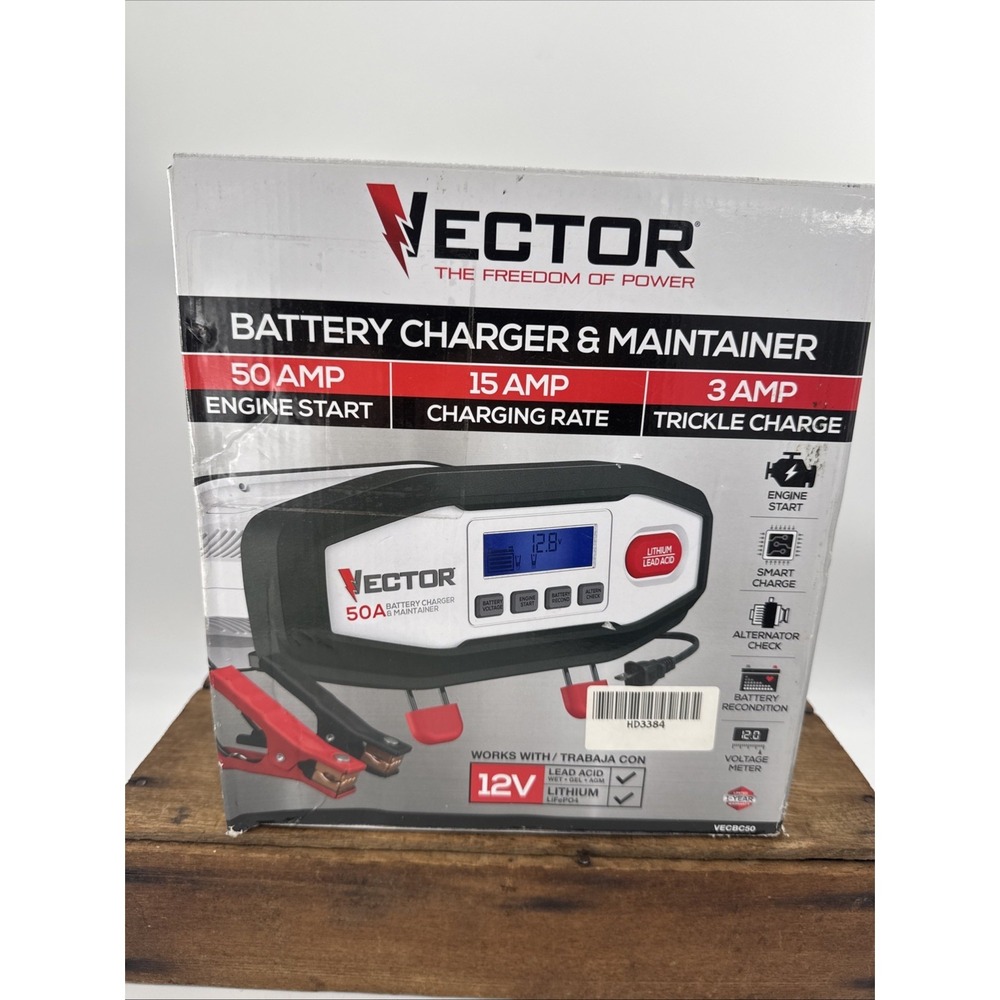 Battery Charger/Maintainer VECTOR VECBC50 12V 50/15/3 Amp Lithium / Lead Acid